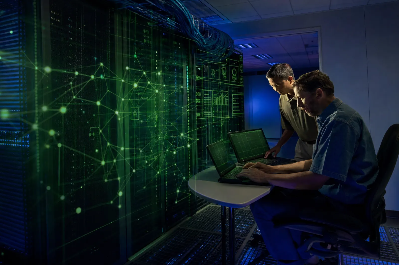 Illustrative server room representing a complex technology delivery environment; not a client facility